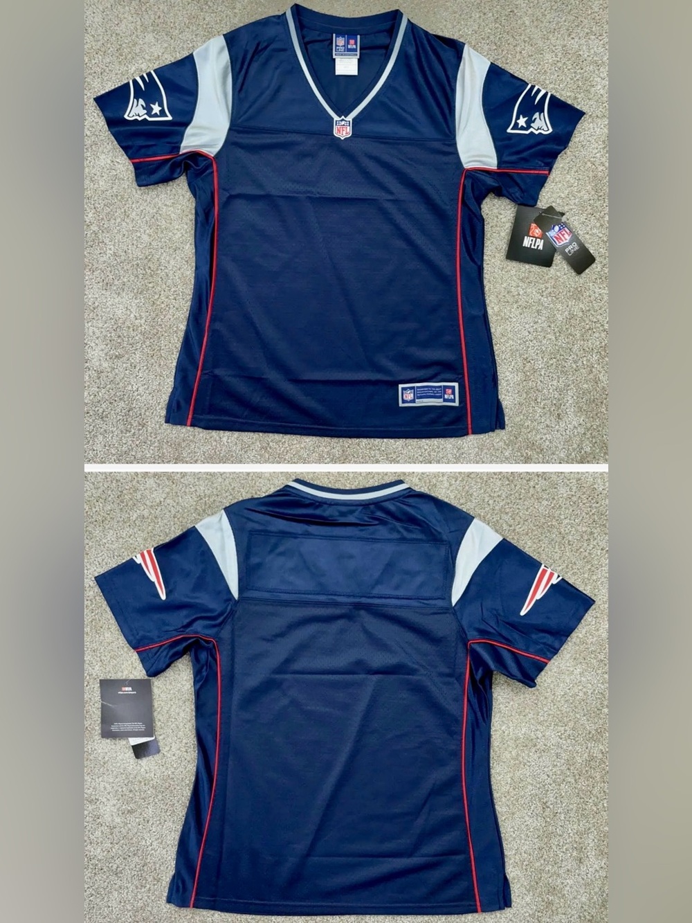New England Patriots Team Jersey Women's Large Blue NFL Pro Line BLANK with tags